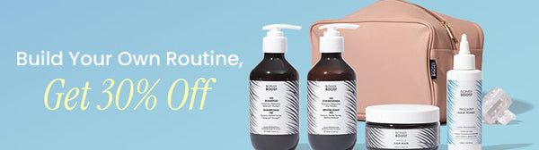 Skincare products with a promotional banner on a blue background