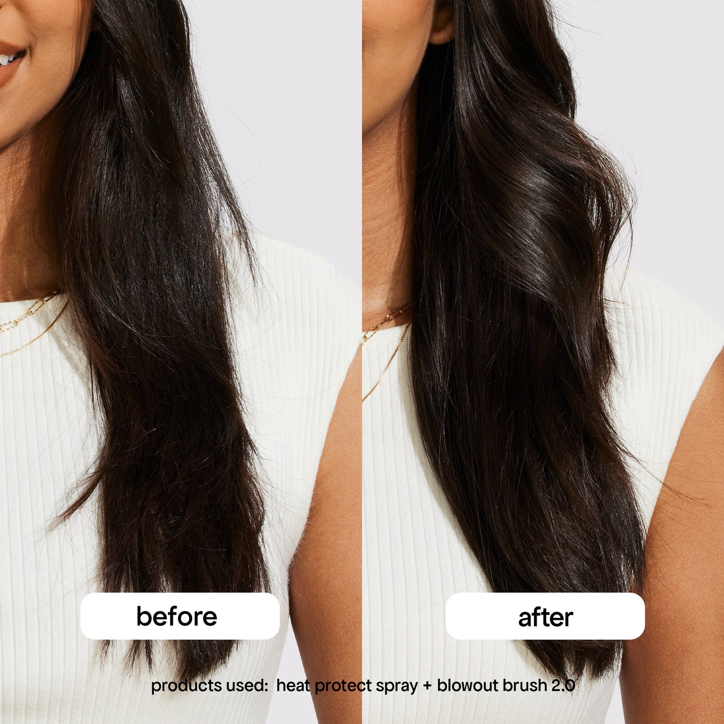before and after heat protect spray and blowout brush 
